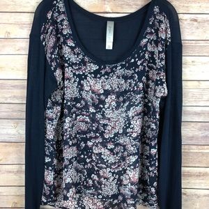 Dark blue floral long sleeve top